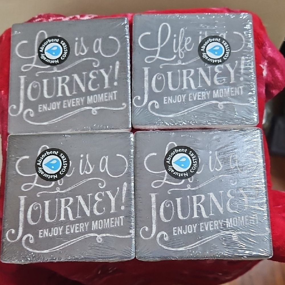 Life Is A JOURNEY, Enjoy Every Moment" Absorbent Stone Coasters Set Of 4